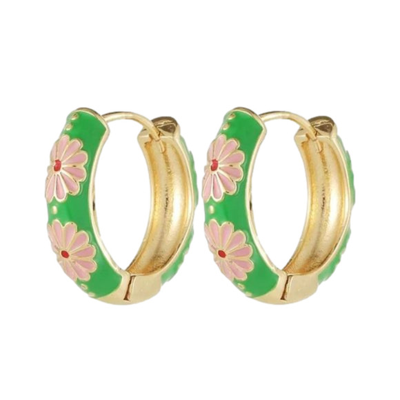 Green Enamel Huggie Earrnings #630 - Picture 3 of 4